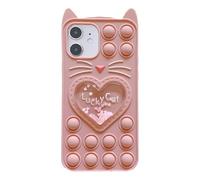 Asgens Fidget Pop Coque pour iPhone 12/12 Pro 6.1 Pouces, Dessin Animé Chat Rose Sables Mouvants étoiles Scintillantes Bulles Résistant aux Chocs Coque Souple en Silicone
