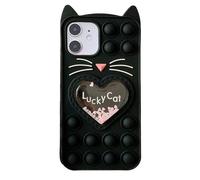 Asgens Fidget Pop Coque pour iPhone 12/12 Pro, Dessin Animé Chat Noir Sables Mouvants Scintillantes Bulles Résistant aux Chocs Coque Souple en Silicone pour Apple iPhone 12/12 Pro 6.1"