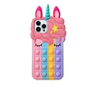 Asgens Fidget Pop Coque pour iPhone 13 Pro 6.1", Mignonne Dessin Animé Chanceux Chat Bling Étoiles Pousser Les Bulles Silicone Coque de Téléphone pour Apple iPhone 13 Pro 6.1 Pouces
