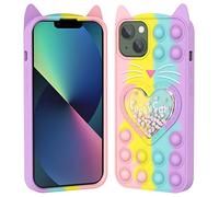 Asgens Fidget Pop Coque pour iPhone 14 Pro Max 6.7", Mignonne Dessin Animé Chanceux Chat Bling Étoiles Pousser Les Bulles Silicone Coque de Téléphone pour Apple iPhone 14 Pro Max 6.7 Pouces