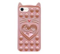 Asgens Fidget Pop Coque pour iPhone 6/6S/7/8/SE 2020 4,7 Pouces, Dessin Animé Chat Rose Sables Mouvants étoiles Scintillantes Bulles Résistant aux Chocs Coque Souple en Silicone