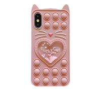 Asgens Fidget Pop Coque pour iPhone X/XS 5.8 Pouces, Dessin Animé Chat Rose Sables Mouvants étoiles Scintillantes Bulles Résistant aux Chocs Coque Souple en Silicone