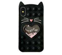 Asgens Fidget Pop Coque pour iPhone X/XS, Dessin Animé Chat Noir Sables Mouvants Scintillantes Bulles Résistant aux Chocs Coque Souple en Silicone pour Apple iPhone X/XS 5.8"