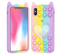 Asgens Fidget Pop Coque pour iPhone X/XS, Mignonne Dessin Animé Chanceux Chat Bling Étoiles Pousser Les Bulles Silicone Mou Coque de Téléphone pour Apple iPhone X/XS 5.8 Pouces