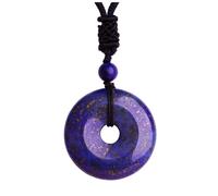 ASGIFT Collier porte-bonheur en cristal de 30 mm rond en forme de donut naturel avec corde réglable et pierre de cristal de guérison Reiki pour homme et femme, Cristal, Lapis Lazuli, quartz