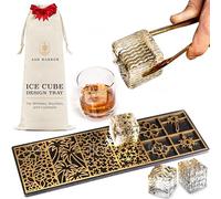 Ash Harbor Bac à glaçons transparent - Moules à glaçons modernes pour bourbon et cocktails - Moule à whisky - Accessoires de barman - Presse à glace en cuivre