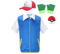 Ash Ketchum Cosplay Anime vêtements hommes veste bleue Costume garçons filles Cosplay pour entraîneur de fête Pokemon casquette gants ensemble TypeC