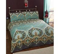 Asha Émeraude Indien Motif Housse de Couette et 2 Taie d'oreiller Parure de lit, Vert/Bleu Sarcelle, King