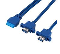 ASHATA 2 ports USB 3.0 Splitter Adapter, USB3.0 19PIN TO 2AF Front Mount Motherboard Panel Mount Cable with Screw Hole, USB 3.0 19-Pin to Dual Port A Female Cable Blue for Front Panel(0.8m)