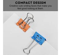 ASHATA 40 PCS/Boîte Pinces Papier Double Clip Mignon Visages Souriants Binder Clips Métal Clip de Reliure Organiseur Papier pour Bureau École - 19mm Couleur Assortie