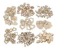 ASHATA 400 Pièces Tranches de Cœur en Bois pour l'artisanat, Embellissements de Découpes de Cœur en Bois, Copeaux de Naturel 4 Tailles 2 Styles Décoration de Mariage Ornements Bricolage