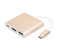 ASHATA Adaptateur vers, Adaptateur de Convertisseur de Type C à 3 en 1 Multifonction Portable avec Coque en Métal, pour écran 4K HDTV, Compatible avec d'autres Appareils USB C (Or)