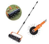 ASHATA Aérateur de Pelouse Roulant, Outil D'aération Manuel Robuste à 42 Pointes avec Poignée Réglable en 4 Parties pour Solution de Compactage du Sol de Pelouse de Jardin