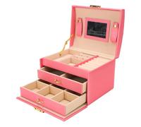 ASHATA Boîte à Bijoux Multifonctionnelle en Cuir PU, Rangement élégant pour Bagues et Montres, adapté aux Dames (Rouge rosé)