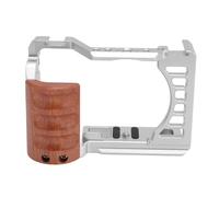 ASHATA Cage de Cage Cage Cage de Caméra avec Poignée pour ZV E1, Alliage en Aluminium avec Manche en Bois Latérale Base de Libération Rapide Plusieurs Trous Filetés (Silver)