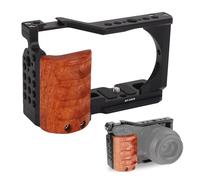 ASHATA Cage de la Caméra avec Poignée en Bois pour ZV E10, Gréement de Caméra en Alliage en Aluminium Anti-Glisser 1/4 3/8 Filetages et Chaussures Froides Compatibles avec la Base