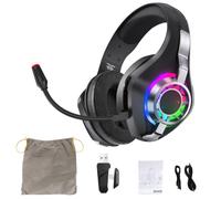 ASHATA Casque de Jeu sans Fil avec Son Surround 7.1 |Casque Supra-auriculaire RVB 2,4 GHz, Micro Antibruit pour PC (Black)