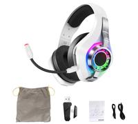 ASHATA Casque de Jeu sans Fil avec Son Surround 7.1 |Casque Supra-auriculaire RVB 2,4 GHz, Micro Antibruit pour PC (White)