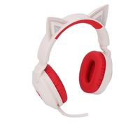ASHATA Casque sans Fil Cat Ear, Casque de Jeu Bluetooth 5.4 avec Contrôle du Volume du Micro, Lumière LED, Aux 3,5 Mm, Pliable pour Adolescentes Filles Musique (Rouge)