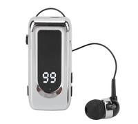 ASHATA Chef de Cas sans Fil Rétractable, BT5.4 Type de Clip de Col de Casque de Casque Stéréo Détachable, avec Affichage de la Batterie LED, Micro à Annulation du Bruit, pour Les (Silver)