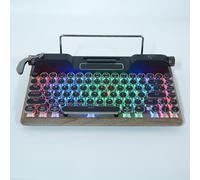 ASHATA Clavier de Jeu Mécanique sans Fil Rétro, 84 Touches 5.0 Interrupteurs Bleus Keycap Round Keycap RGB Backlight Vintage Vintage pour la Tablette PC pour Ordinateur Portable