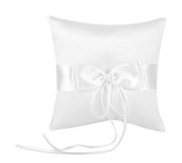ASHATA Coussin de Bague de Mariage, Coussin de Bague de Mariage Bowknot en Satin Blanc, Coussin de Porteur de Bague créatif approvisionnement de Mariage Romantique 15 * 15 cm