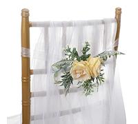 ASHATA Décoration de Chaise de Mariage avec Cérémonie de Fleurs de Rose Jaune pour l'allée | Décor de Banquet Arrière de Chaise (60cm)