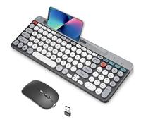 ASHATA Ensemble Clavier et Souris sans Fil, Ensemble Clavier Souris, Double Mode sans Fil Bluetooth Clavier Souris Vintage Round Keycaps Clavier et Souris pour Ordinateur PC de Bureau