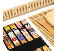 ASHATA Ensemble de Machine à Sushi en Bambou, Kits de Tapis à Rouler avec Cuillère à Lame de Rideau et Baguettes, de Riz à Sushi pour Débutants (Couleur assortie)