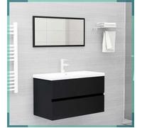 ASHATA Ensemble de meubles salle de bain 2 pcs noir bois d'ingénierie -FHE804882