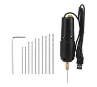 ASHATA Ensemble de Mini Perceuse électrique en Résine pour la Fabrication de Bijoux, 10 Forets, 100 Broches à œil, 40 Porte-clés, étau à Broche alimenté par USB, Outil de Forage Manuel pour le