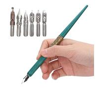 ASHATA Ensemble de Stylos de Calligraphie élégants avec 6 Pointes pour écrire en Anglais, Stylo en Résine Léger pour Pratiquer la Calligraphie, Stylo Cyan + 6 Pointes (Cyan)