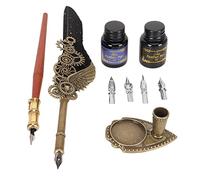 ASHATA Ensemble Stylo Plume et Encre Rétro, Stylo Plume avec Design d'aile Mécanique, Ensemble de Calligraphie à écriture Lisse avec 4 Plumes Remplaçables et Support de, Cadeau Parfait pour le