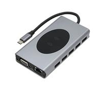 ASHATA Hub 13 en 1 de Type C, Interface Multimédia de Type C vers HD, Carte de Stockage de Carte Mémoire VGA 5 USB3.0 RJ45 PD AUDIO3.5 Charge sans Fil 10 W