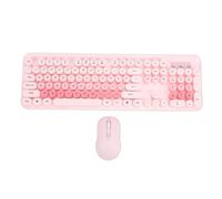 ASHATA Joli Clavier et Souris sans Fil USB 2,4 GHz Rétro Style Machine à écrire avec 104 Touches Rondes pour Ordinateur de Bureau, Ordinateur Portable (Pink)