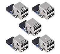 ASHATA Lot de 5 connecteurs USB pour carte mère 9 broches/10 broches USB 2.0 vers 2 ports USB 2.0 A