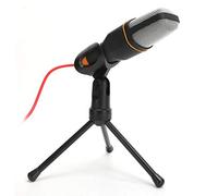 ASHATA Microphone Condensateur Filaire avec Trépied pour Réunions PC | Micro omnidirectionnel, Plug and Play, éponge filtrant le bruit, support télescopique pliable, pour chat vidéo