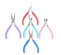 ASHATA Mini Pinces pour la Fabrication de Bijoux, Ensemble d'Outils de Perles, 5 Pièces, Pinces de Bricolage avec Coupe-fil Diagonal à Nez Plat, Outils à Main Légers avec Ressort à Double Lame,