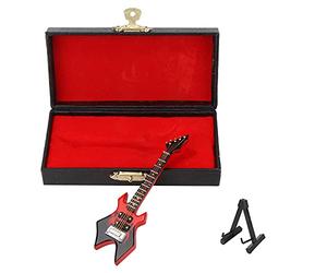 ASHATA Modèle de Guitare Basse Miniature, Ornement d'instrument de Musique de Simulation en Bois, Artisanat Exquis, Cadeau Décoratif 10cm (Basse électrique pointe rouge 10 cm)