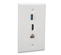 ASHATA Plaque Murale HDMI Coaxiale Ethernet USB3.0 à 3 Ports, Interface Multimédia HD, Ports Ethernet RJ45 et Plaques de Prise Murale Multimédia USB 3.0, Compatible avec Le Câble Cat5 Cat5e Cat6