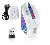 ASHATA Souris de Jeu sans Fil, Jeux de Souris Ergonomiques Câblés/BT / 2,4g en Mot (Bleu Blanc)