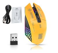 ASHATA Souris de Jeu sans Fil, Jeux de Souris Ergonomiques Câblés/BT / 2,4g en Mot (Yellow)