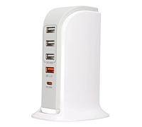 ASHATA Station de Charge USB 5 Ports, Chargeur de Bureau USB Multiport Tour de Charge Rapide QC3.0 PD Chargeur de Voyage, pour Appareils de Charge de Téléphone Portable(EU)