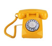 ASHATA Téléphone rétro, cadran rotatif, vintage, téléphone filaire analogique, téléphone fixe classique avec cadran rotatif pour chambre à coucher/bureau (jaune)