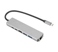ASHATA USB3.0 Hub, Type-C 6 en 1 Hub Station D'extension Multifonctionnelle Type-C vers UHD/Type-C/HDTV + SS + Rj45, Station d'accueil de Type C en Alliage D'aluminium Résistant à l'usure