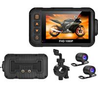 Ashcam moto, enregistrement 1080P, double caméra, noir