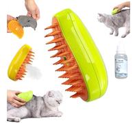 Ashemia Steamy Cat Brush, 3 In1 Cat Steamy Brush for Dog and Cat, 2024 New Self Cleaning Steam Cat Brush, Cat Steamer Brush for Massage, Cat Hair Brush for Tangled and Loosse Hair (Green+Essence)