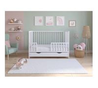 Asher Lit Bébé en Bois 120x60 cm avec Matelas - Lit Enfant Convertible avec Tiroir Barrière de Sécurité Incluse Blanc