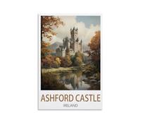 Ashford Castle Irlande Poster vintage sur toile pour décoration d'intérieur : salon, paysage 40 x 60 cm