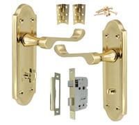 Ashford Ensemble de poignées de porte en laiton - Verrou pour salle de bain, toilettes, serrure à mortaise à 3 leviers avec charnières de 7,6 cm, plaque arrière de 168 mm x 47 mm pour portes